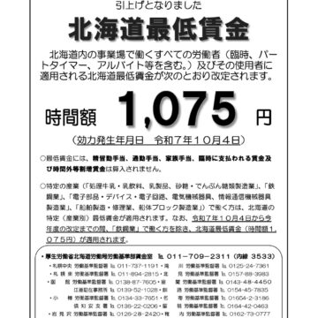 北海道最低賃金の改定