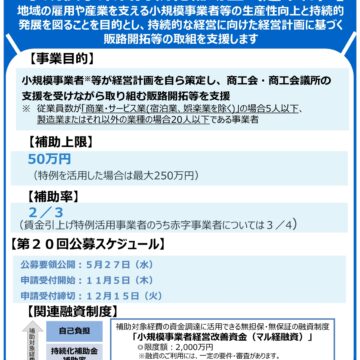 小規模事業者持続型補助金　一般型・創業型のご案内